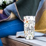 Personalised Watercolour Flowers 3D Effect Hand in Hand 20oz Tumbler with 1-9 Kid Names Straw and Brush Birthday Mother’s Day Gift for Her