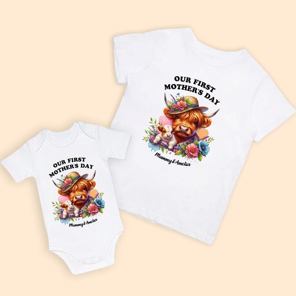Set de camiseta y body personalizados con los nombres de la mamá y el bebé para el Día de la Madre Regalo de cumpleaños para la mamá primeriza