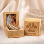 Personalized Engraving Wooden Pet Fur Photo Magnetic Keepsake Box with Name Dog Paw Rainbow Bridge Loss of Pet Memorial Gift for Pet Owner