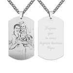 Collier de Plaque Personnalisé avec Photo et Message Gravés Cadeau Anniversaire Fête des Pères Mères pour Famille Parents