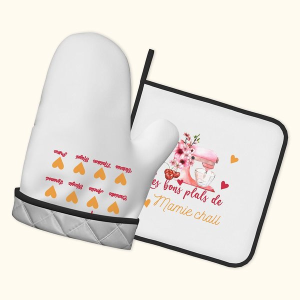 Set di 2 guanti da forno e presine da cucina personalizzati con nome e testo Regalo per la Festa della Mamma per chi ama cucinare