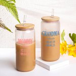 Henkilökohtainen monivärinen nimi päivämäärä 20oz lasi kuppi kansi ja olki syntymäpäivä äitienpäivä lahja äiti isoäiti