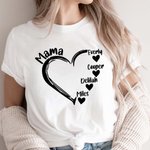 Personalized Heart Design T-shirt Sweatshirt with 1-19 Children's Names Mother's Day Birthday Gift for Mom Grandma