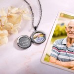 Gepersonaliseerde kleine ronde vingerafdruk fotolocket ketting met tekst Herdenkingscadeau voor verlies van geliefde