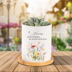 Personalised Watercolour Floral Ceramic Plant Pot with Bamboo Base and Name Mother's Day Birthday Gift for Mom Grandma