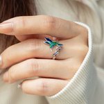 Bague Colibri Ajustable Personnalisée avec Texte Gravé à l'Intérieur Bijoux en Argent Sterling Cadeau d'Anniversaire pour Femme Amoureuse d'Oiseaux