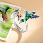 Personalisierte einstellbare Kolibri Ring mit roter Blume und eingraviertem Text Sterling Silber Frau Schmuck Geburtstag Geschenk für Vogelliebhaber
