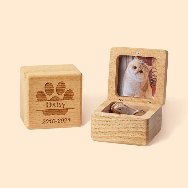 Bôite en Bois Magnétique Personnalisée avec Nom et Photo Motif Patte Chien Boîte avec Flacon à Poils Animaux Cadeau Souvenir pour Amoureux des Animaux