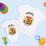 Personalisierte Unsere erste Muttertag Highland Cattle Baby Onesie und Mama T-Shirt-Set mit Namen Muttertag Geburtstag Geschenk für Baby neue Mutter