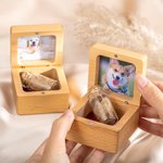 Personalized Engraving Wooden Pet Fur Photo Magnetic Keepsake Box with Name Dog Paw Rainbow Bridge Loss of Pet Memorial Gift for Pet Owner