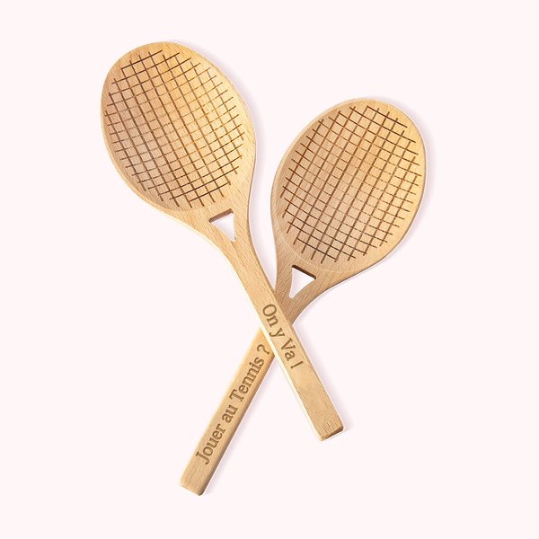 Cuillère Personnalisée avec Texte Gravé Ustensile en Bois Style Raquette de Tennis Set de 2 Cadeaux Amusants pour Amateurs de Tennis