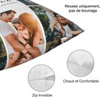 Housse d'Oreiller Personnalisée avec Photos et Texte Thème Amour Familial Décoration Collage à Domicile Cadeau pour Fête de Famille