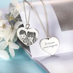 Collier Gravé Personnalisé avec Photo et Texte Pendentif en Forme de Cœur Cadeau Anniversaire pour Femme
