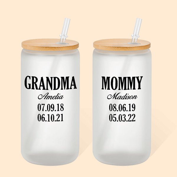 Tasse en verre personnalisée Multicolore Nom Date 20oz avec couvercle et paille Anniversaire Fête des Mères Cadeau pour Mère Grand-mère