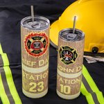 Personalized Stainless Steel Badge Tumbler with Text and Straw Brush Father's Day Birthday Gift for Firefighter