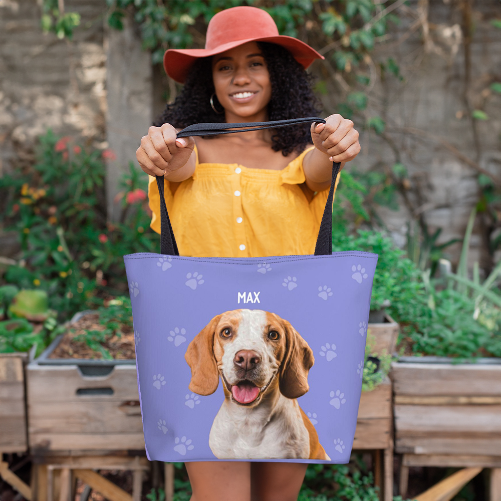 Bleu Reign Personalized 'I Love My Dog' Linen Tote Bag - Reusable Grocery Bag, 28"x19", Custom Name - View #4