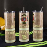 Personalized Stainless Steel Badge Tumbler with Text and Straw Brush Father's Day Birthday Gift for Firefighter