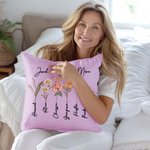 Taie d'Oreiller Personnalisé avec Texte 1-10 Prénoms et Fleurs de Naissance Thème Jardin Grand-Mère Décoration sur Canapé Fête des Mères pour Famille
