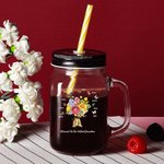 Henkilökohtainen Syntymä Butterfly Carnation Bouquet Mason Jar kahva kansi ja olki Äitienpäivä Syntymäpäivä lahja äidille Isoäiti