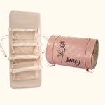 Sac de Maquillage Suspendu Personnalisé avec Fleur de Naissance et Nom Accessoire de Vogage Cadeau Fête des Mères pour Femmes