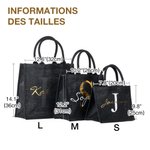 Sac Noir Personnalisé avec Nom Initiale Sac à Main en Jute Cadeau Anniversaire Fête pour Femme