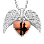 Angel Wing Locket Necklace with Picture, Brass/925 Sterling Silver Heart Photo Necklace Valentine's Day Gift