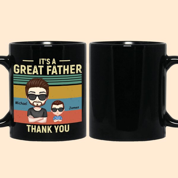 Taza de cerámica negra personalizada Great Father Best Dad con nombres Cumpleaños Día del Padre Regalo para hombre