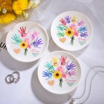 Personlig färgglad blommig handavtryck keramisk smyckeskål med 1-8 namn Mors dag födelsedagspresent till mamma