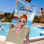 Personalized Super Absorbent Quick Dry Sand Free Cute Cartoon Sea Beach Towel with Name Birthday Pool Party Vacation Gift for Family Members