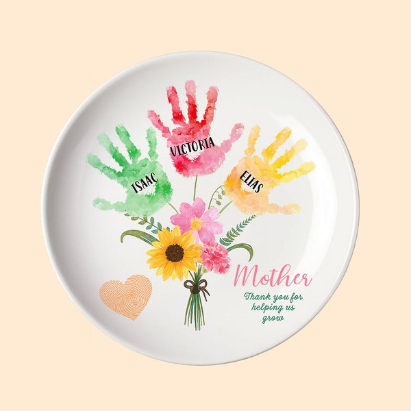 Piatto portagioie in ceramica con impronte floreali personalizzate con 1-8 nomi Regalo di compleanno per la festa della mamma