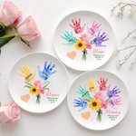 Personlig färgglad blommig handavtryck keramisk smyckeskål med 1-8 namn Mors dag födelsedagspresent till mamma