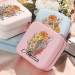 Henkilökohtainen syntymä Kukkakimppu Kannettava nahkainen korut laatikko nimi Travel Essentials Äitienpäivä Syntymäpäivä lahja äidille isoäitiille