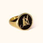 Personalised Initials Stacked Signet Ring with Engraved Text Engagement Father's Day Gift for Family Friend