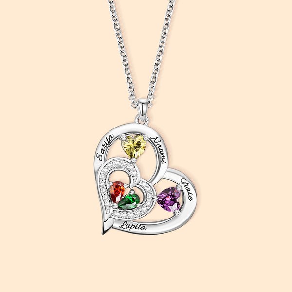 Gepersonaliseerde gegraveerde familie hart ketting met 1-10 geboortestenen en namen Moederdag verjaardagscadeau voor vrouwen