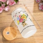 Personalized Butterfly Carnation Bouquet 20oz Frosted Can Glass Cup with Name Mother's Day Birthday Gift for Mom Grandma