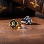 Personalised Initials Stacked Signet Ring with Engraved Text Engagement Father's Day Gift for Family Friend