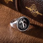 Personalised Initials Stacked Signet Ring with Engraved Text Engagement Father's Day Gift for Family Friend