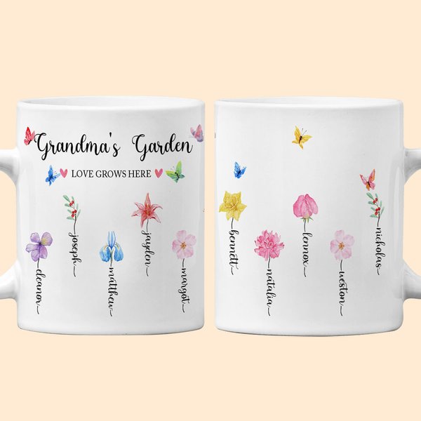 Personalized Colorful Birth Flower 11oz 15oz Ceramic Coffee Mug with Name Mother's Day Birthday Gift for Mother Grandma