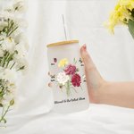 Personalized Butterfly Carnation Bouquet 20oz Frosted Can Glass Cup with Name Mother's Day Birthday Gift for Mom Grandma