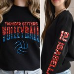 Personalized Multicolor Faux Glitter Volleyball T-shirt Sweatshirt Hoodie with Text Anniversary Team Gift for Sport Lover