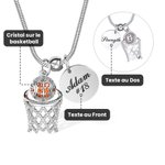 Collier de Gravure Personnalisé avec Prénom Pendentif Basket-ball et Médaillon avec Texte Gravé Cadeau pour Amateur de Basket-ball