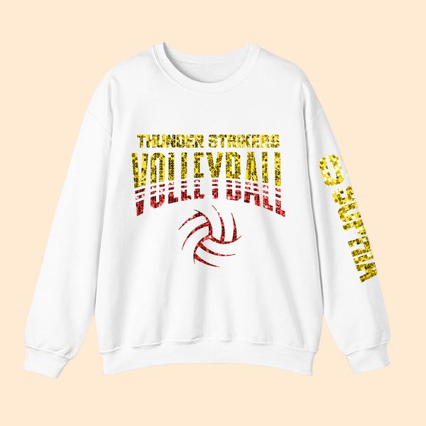 Gepersonaliseerd Multicolor Faux Glitter Volleybal T-shirt Sweatshirt Hoodie met Tekst Verjaardag Team Gift voor Sportliefhebber