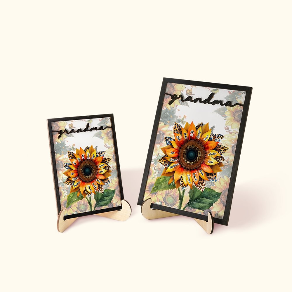 Plaque Tournesol en Bois Personnalisée avec 1-17 Noms d'Enfants Fête des Mères Cadeau d'Anniversaire pour Maman Grand-mère