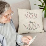 Personalized Flowers Heart Throw Pillow Cover with Kid Names Mother' Day Birthday Gift for Grandma