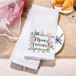 Personalized Watercolour Flower 100% Cotton Tea Towels with Name Mother's Day Birthday Gift for Mom Grandma