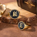 Personalised Initials Stacked Signet Ring with Engraved Text Engagement Father's Day Gift for Family Friend