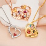 Collana personalizzata con cuore di famiglia inciso con 1-10 pietre di nascita e nomi Regalo di compleanno per la festa della mamma per le donne