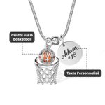 Collier de Gravure Personnalisé avec Prénom Pendentif Basket-ball et Médaillon avec Texte Gravé Cadeau pour Amateur de Basket-ball