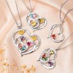 Collana personalizzata con cuore di famiglia inciso con 1-10 pietre di nascita e nomi Regalo di compleanno per la festa della mamma per le donne