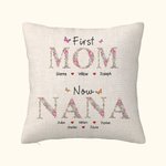 Personalized Flowers Heart Throw Pillow Cover with Kid Names Mother' Day Birthday Gift for Grandma